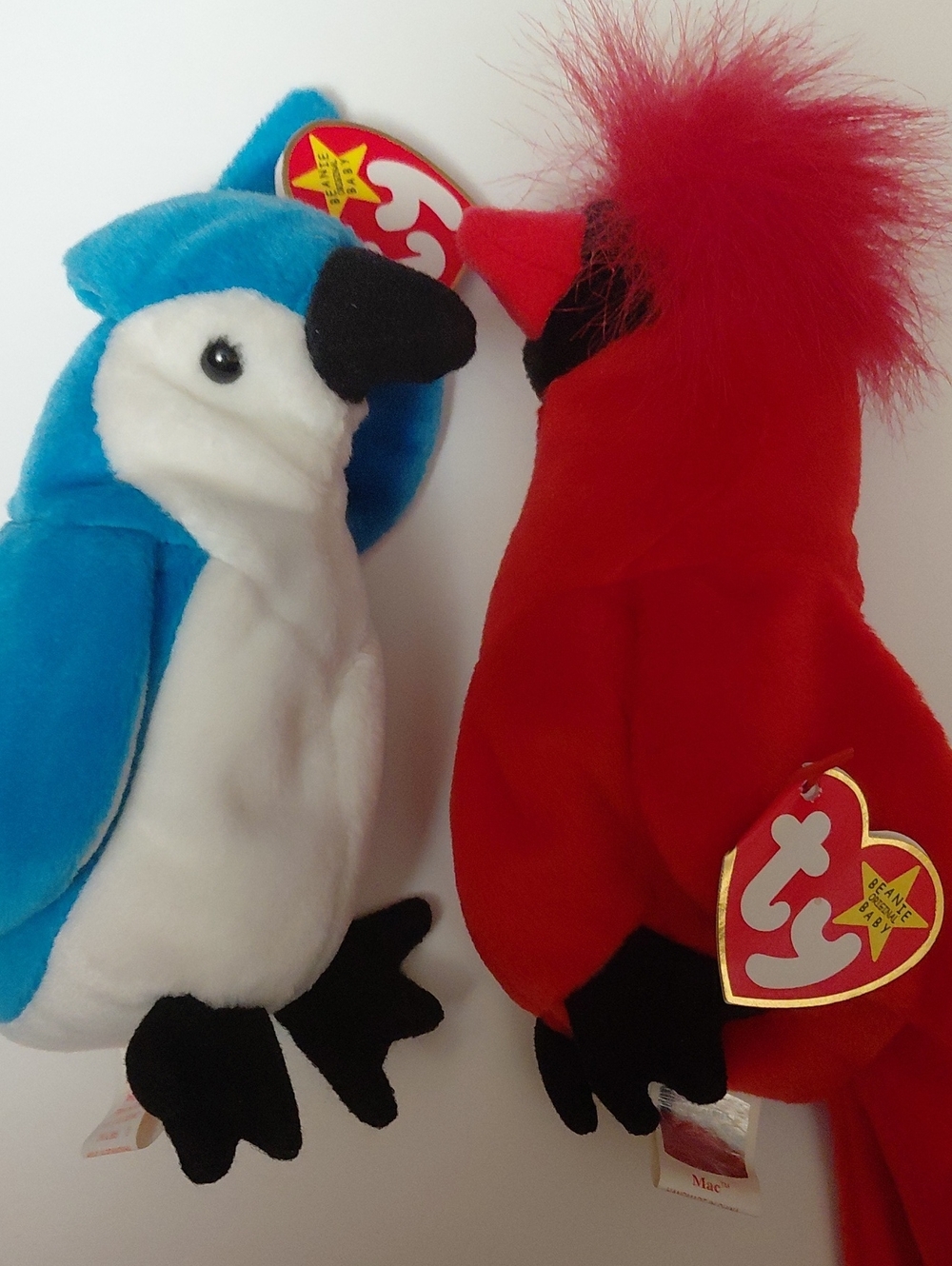 2 Plush Lot - TY - Beanie Baby - Rocket The Blue Jay And Mac The Cardinal
